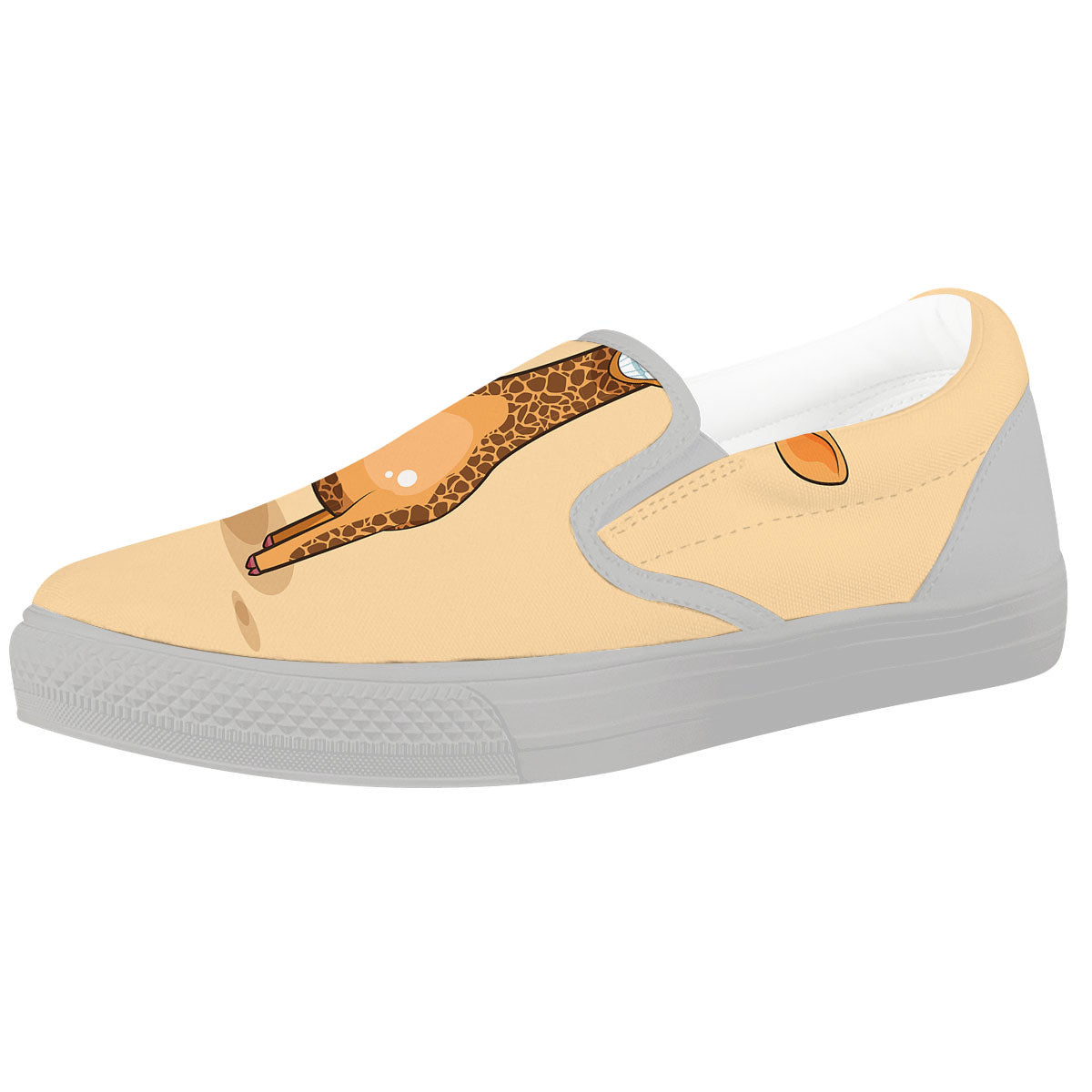 Giraffe Smiley Face Print White Slip On Shoes-grizzshop