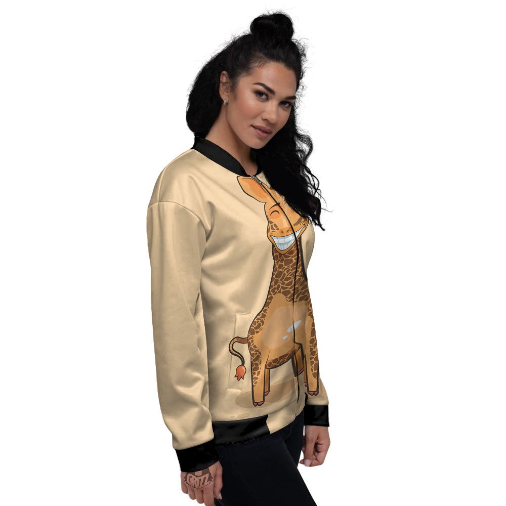 Giraffe Smiley Face Print Women's Bomber Jacket-grizzshop