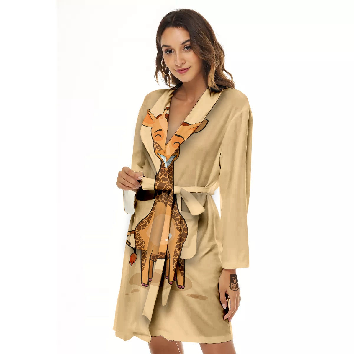 Giraffe Smiley Face Print Women's Robe-grizzshop