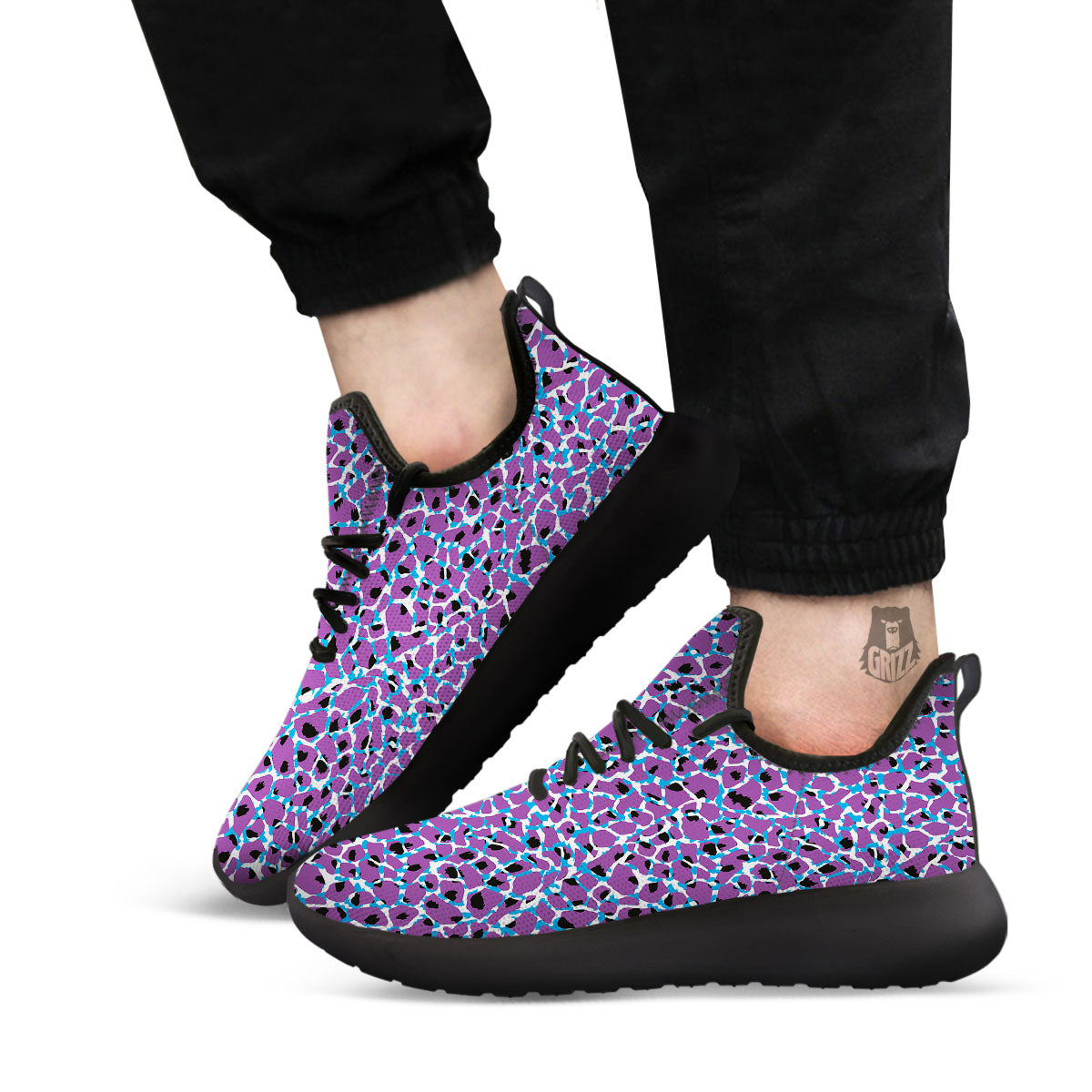 Giraffe Teal And Purple Print Pattern Black Athletic Shoes-grizzshop
