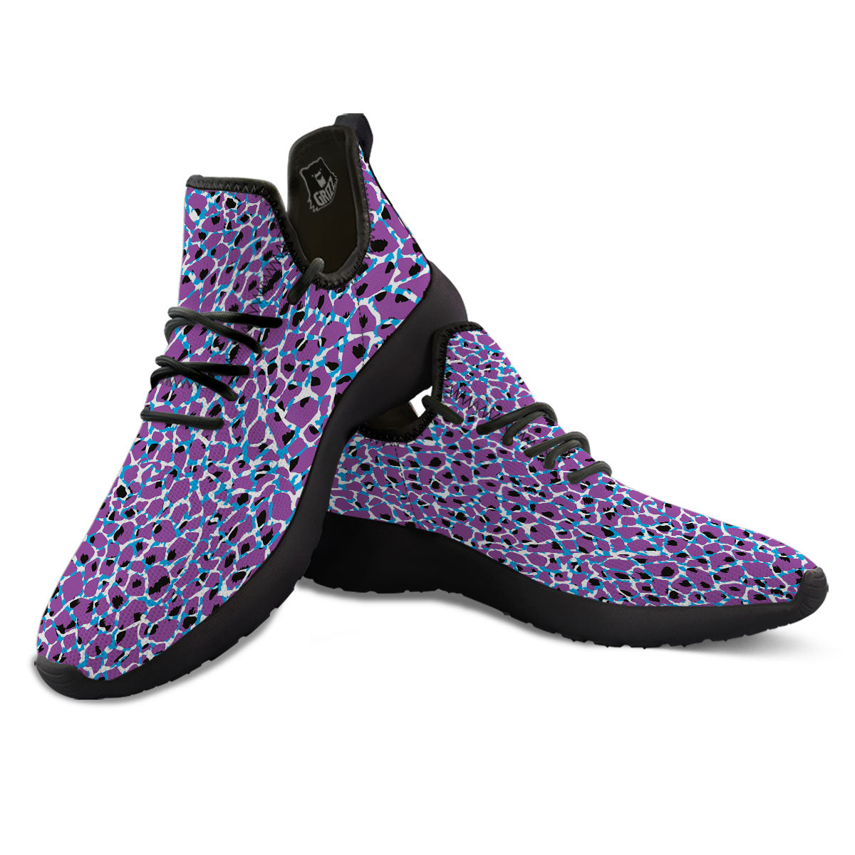 Giraffe Teal And Purple Print Pattern Black Athletic Shoes-grizzshop