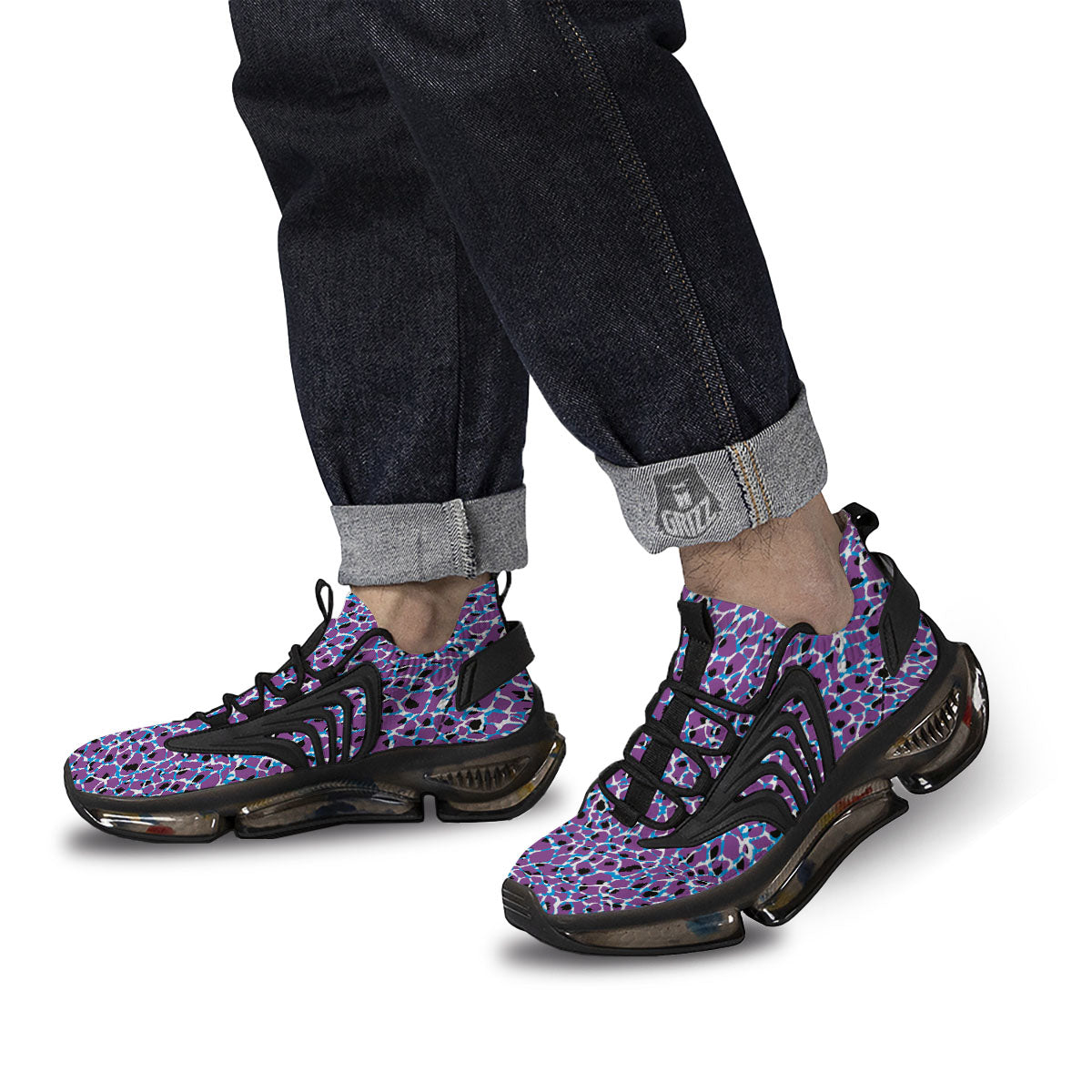 Giraffe Teal And Purple Print Pattern Black Gym Shoes-grizzshop