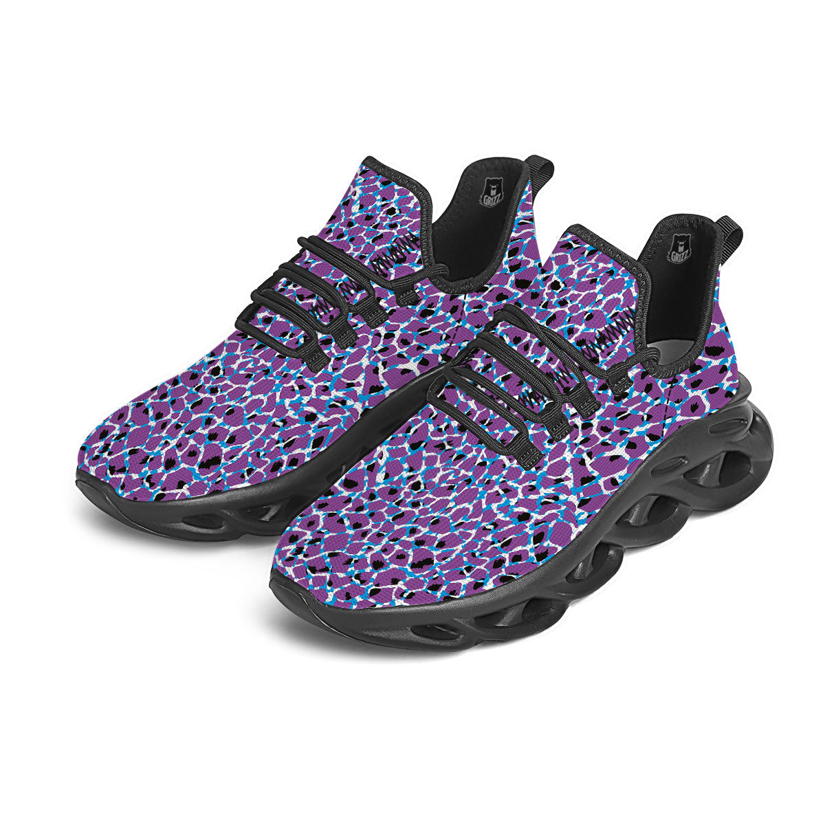 Giraffe Teal And Purple Print Pattern Black Running Shoes-grizzshop