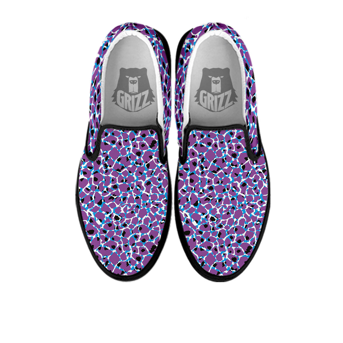 Giraffe Teal And Purple Print Pattern Black Slip On Shoes-grizzshop