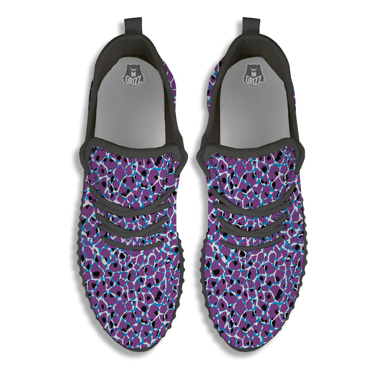 Giraffe Teal And Purple Print Pattern Black Walking Shoes-grizzshop