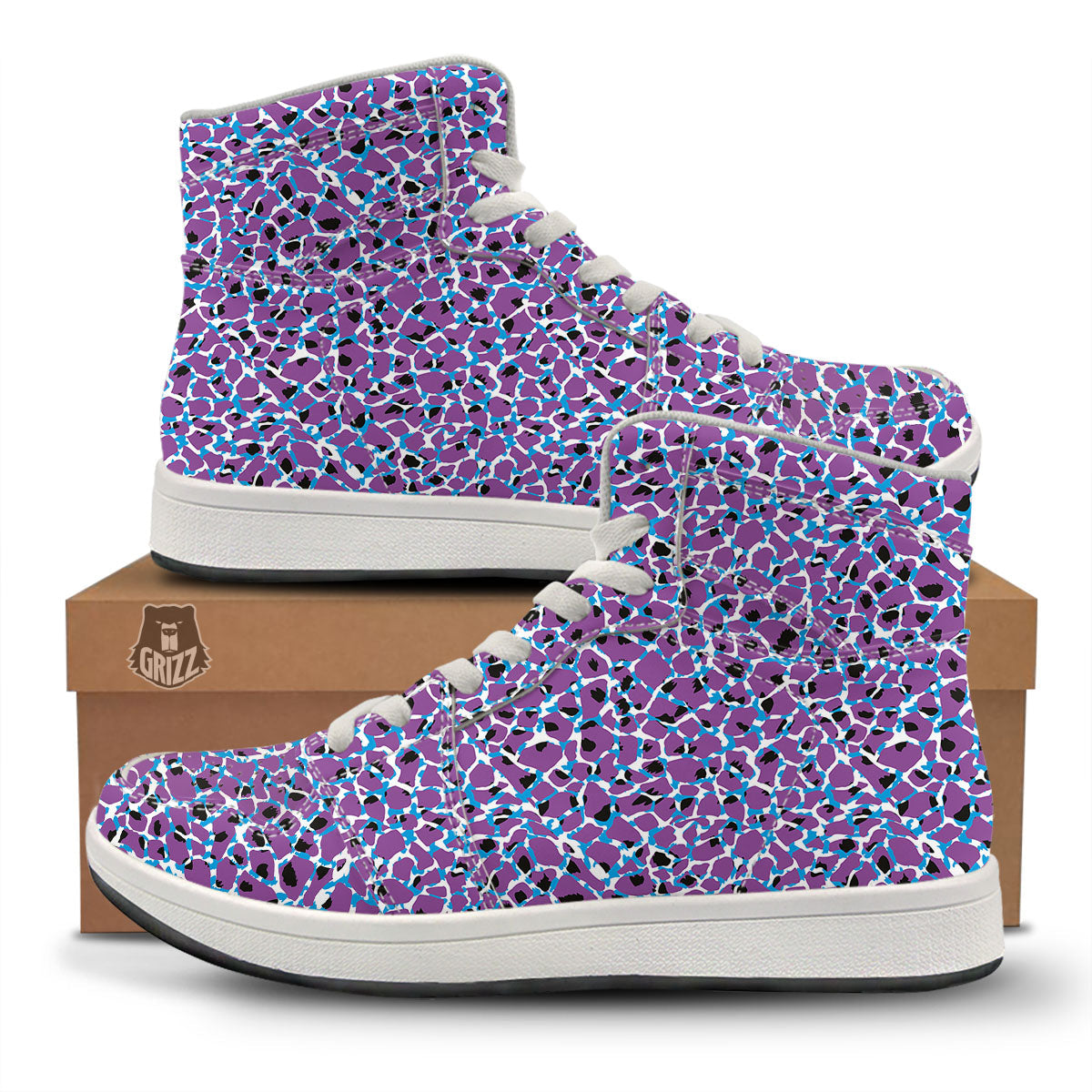 Giraffe Teal And Purple Print Pattern High Top Sneakers-grizzshop