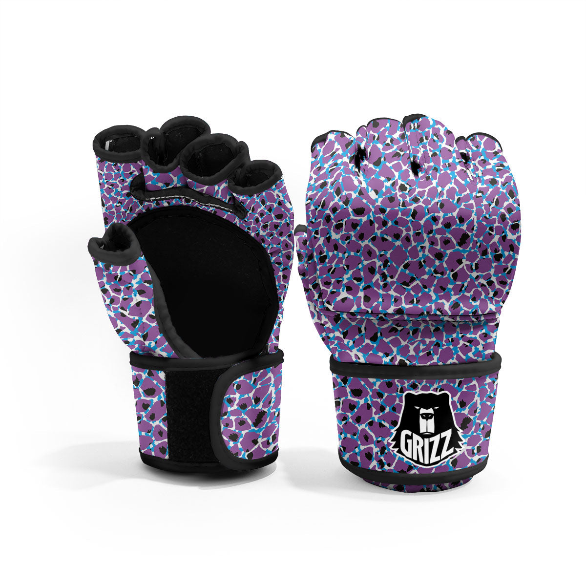 Giraffe Teal And Purple Print Pattern MMA Gloves-grizzshop