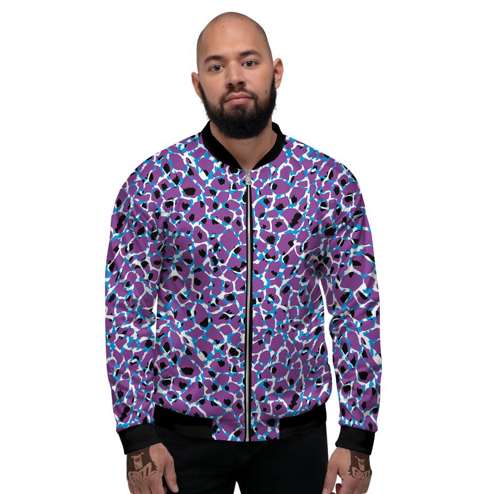 Giraffe Teal And Purple Print Pattern Men's Bomber Jacket-grizzshop