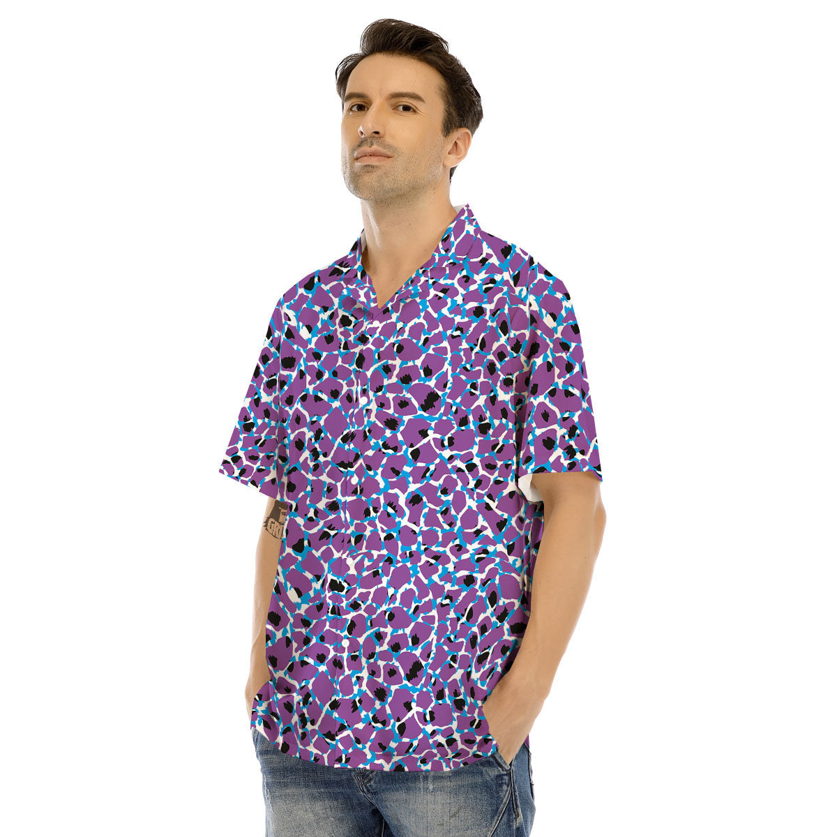 Giraffe Teal And Purple Print Pattern Men's Hawaiian Shirt-grizzshop