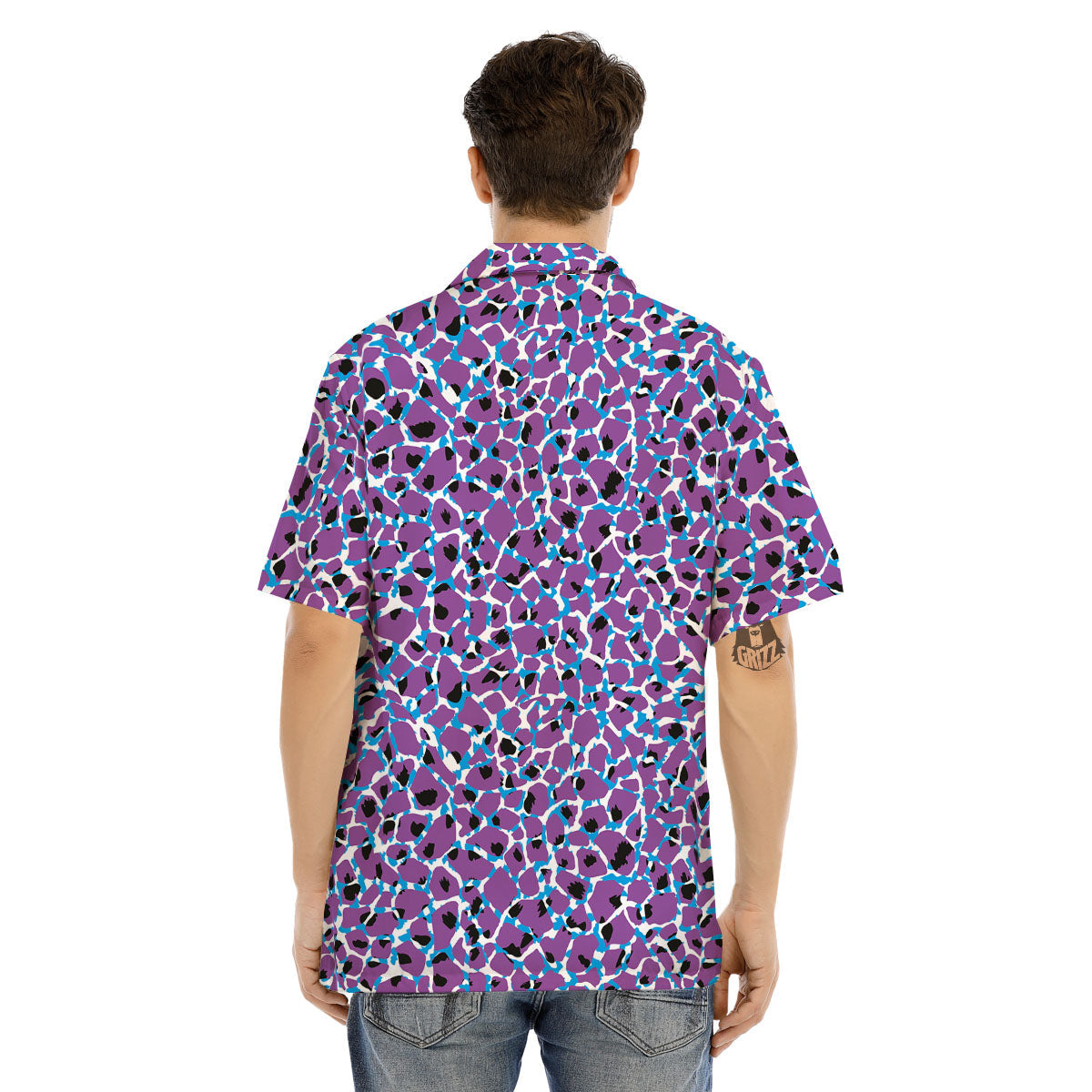 Giraffe Teal And Purple Print Pattern Men's Hawaiian Shirt-grizzshop