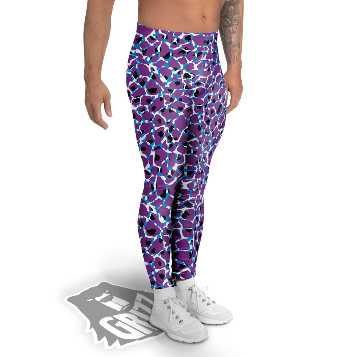 Giraffe Teal And Purple Print Pattern Men's Leggings-grizzshop