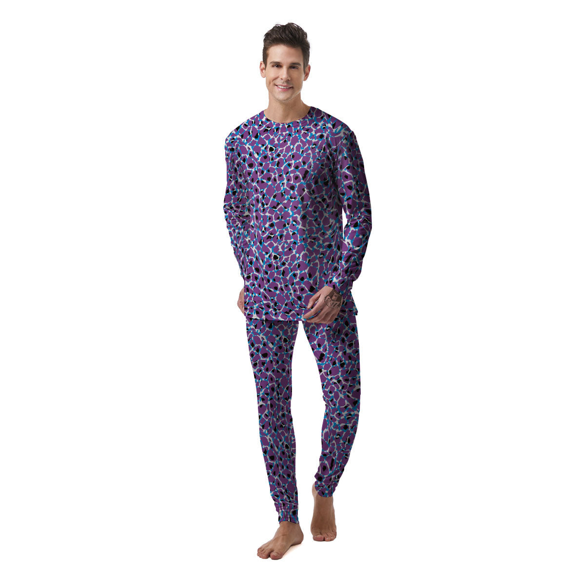 Giraffe Teal And Purple Print Pattern Men's Pajamas-grizzshop