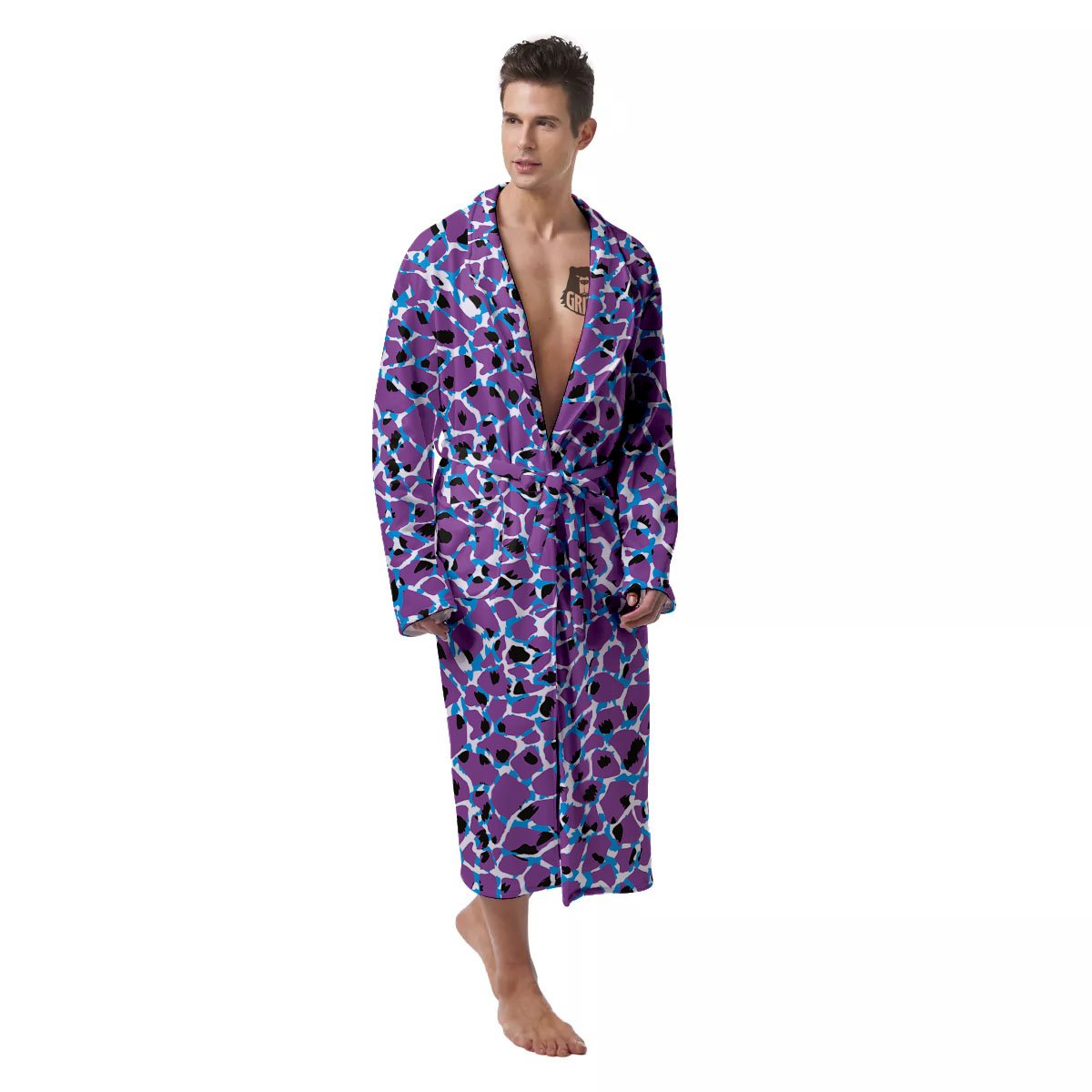 Giraffe Teal And Purple Print Pattern Men's Robe-grizzshop