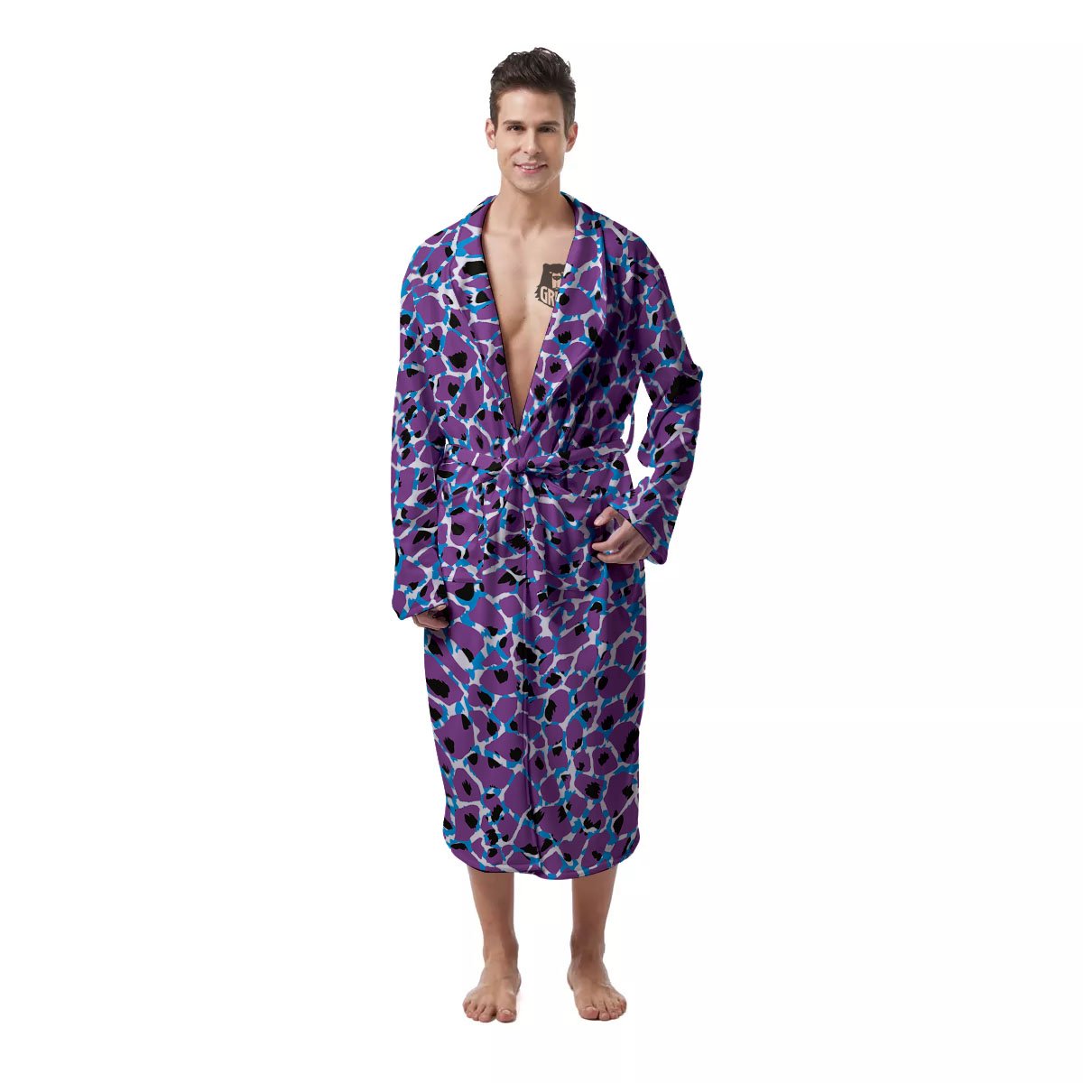 Giraffe Teal And Purple Print Pattern Men's Robe-grizzshop