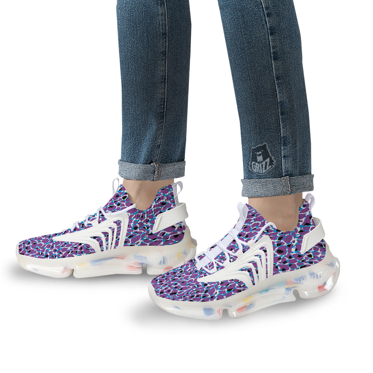 Giraffe Teal And Purple Print Pattern White Gym Shoes-grizzshop