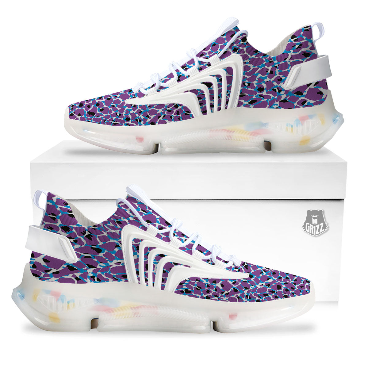 Giraffe Teal And Purple Print Pattern White Gym Shoes-grizzshop