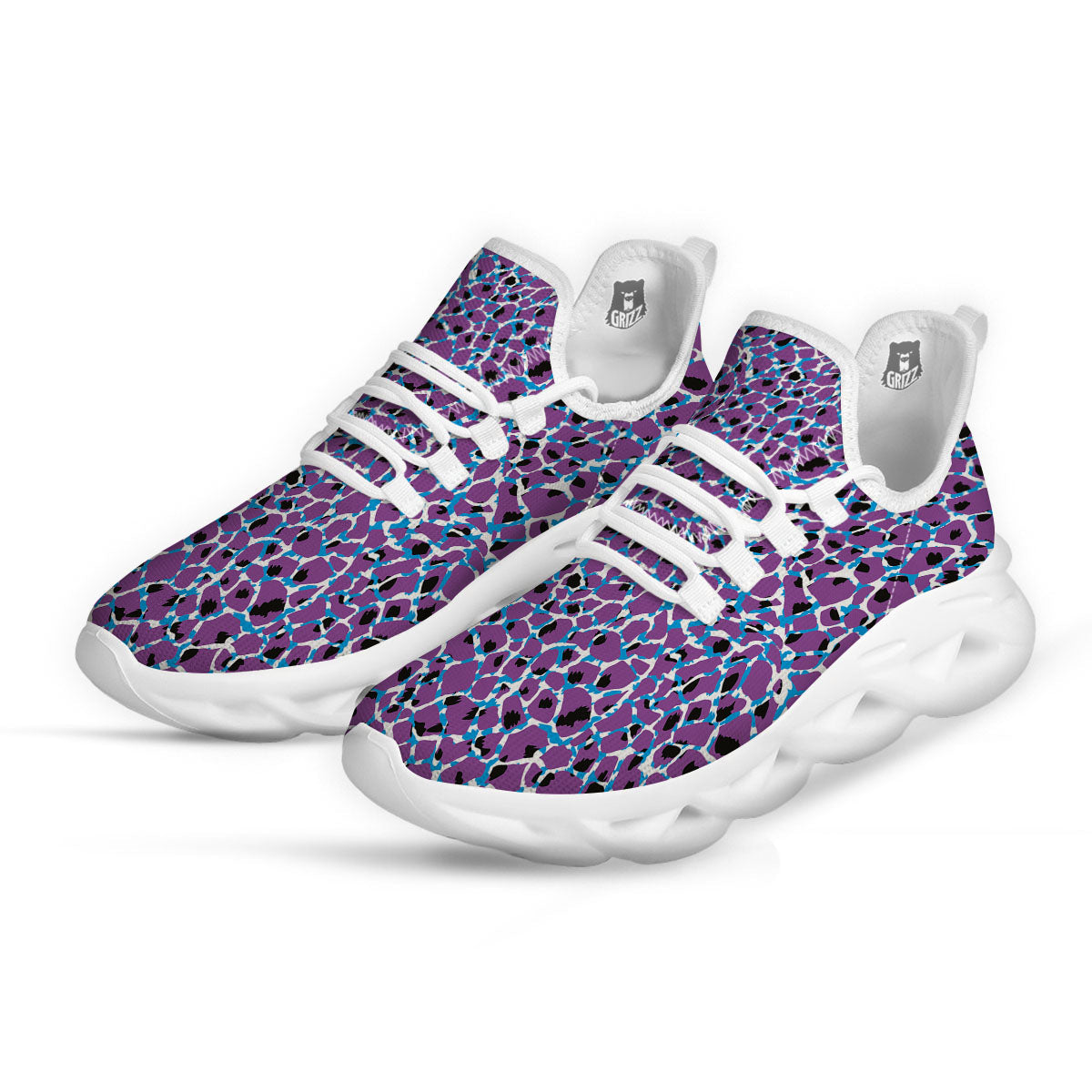 Giraffe Teal And Purple Print Pattern White Running Shoes-grizzshop