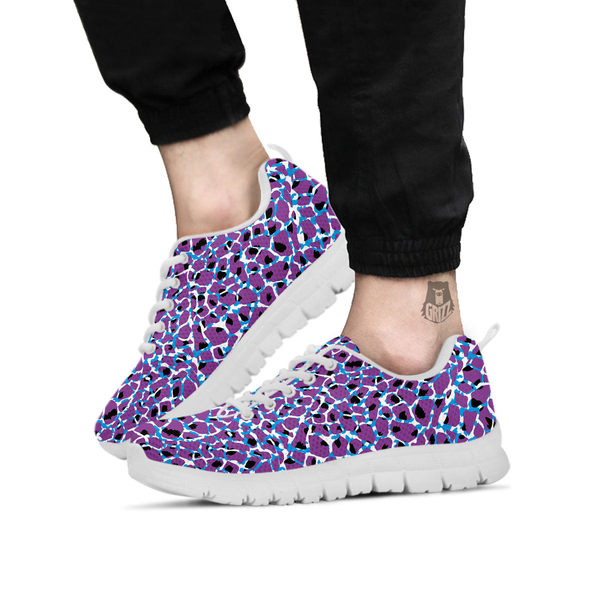 Giraffe Teal And Purple Print Pattern White Sneaker-grizzshop