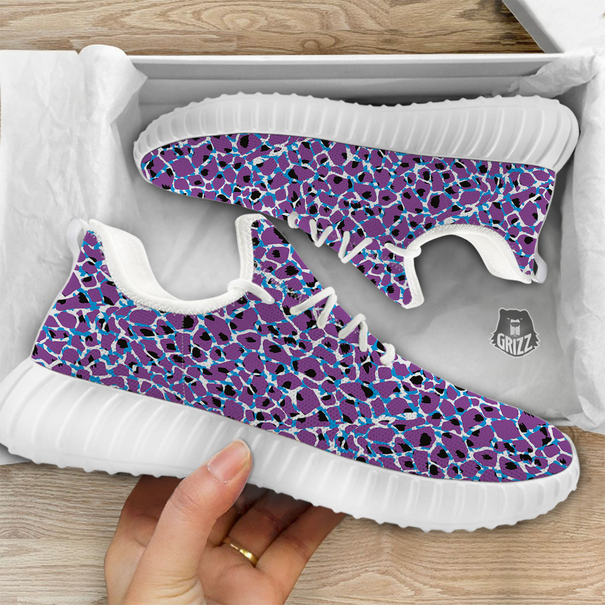 Giraffe Teal And Purple Print Pattern White Walking Shoes-grizzshop