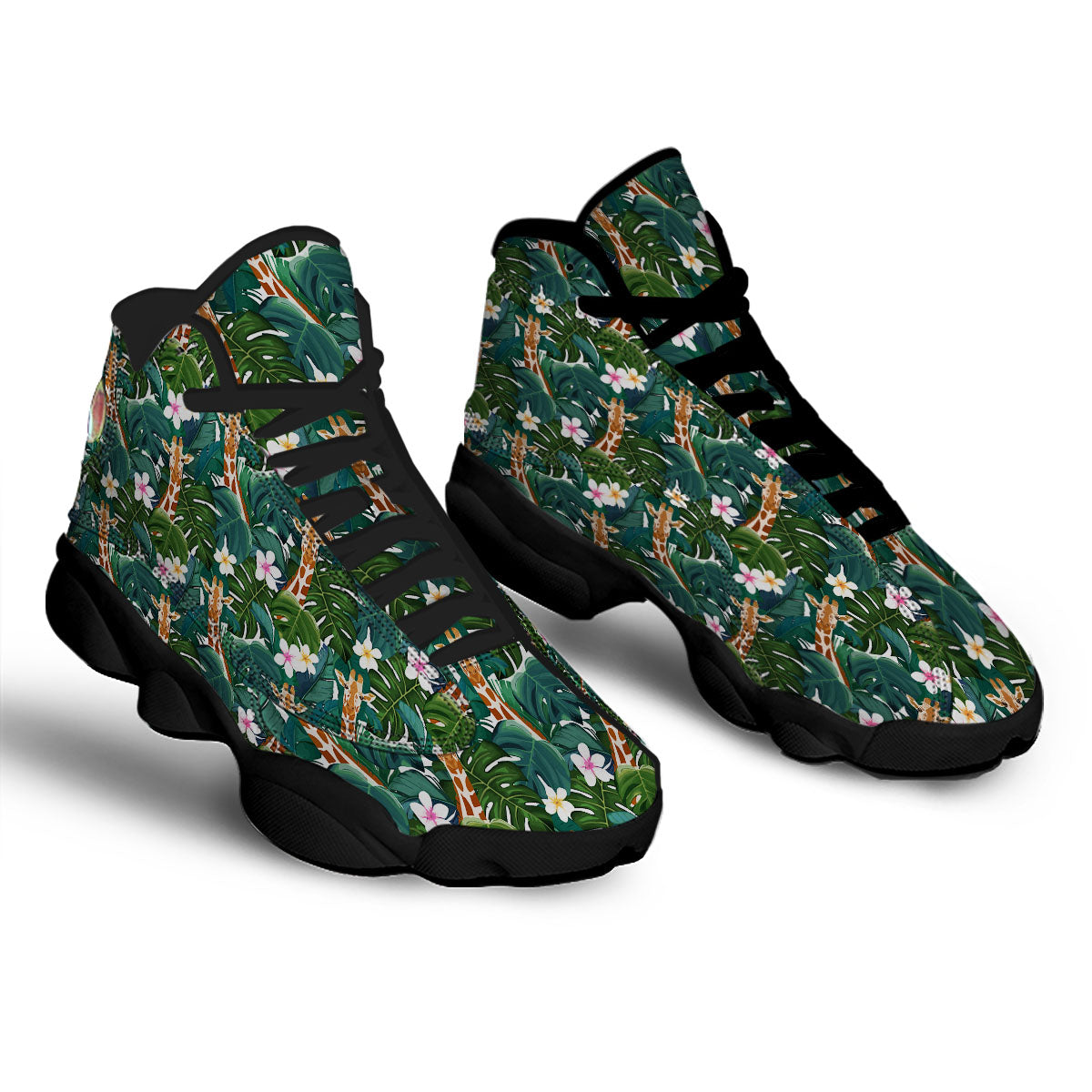 Giraffe Tropical Print Pattern Black Basketball Shoes-grizzshop
