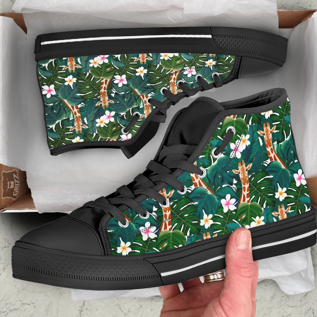 Giraffe Tropical Print Pattern Black High Top Shoes-grizzshop