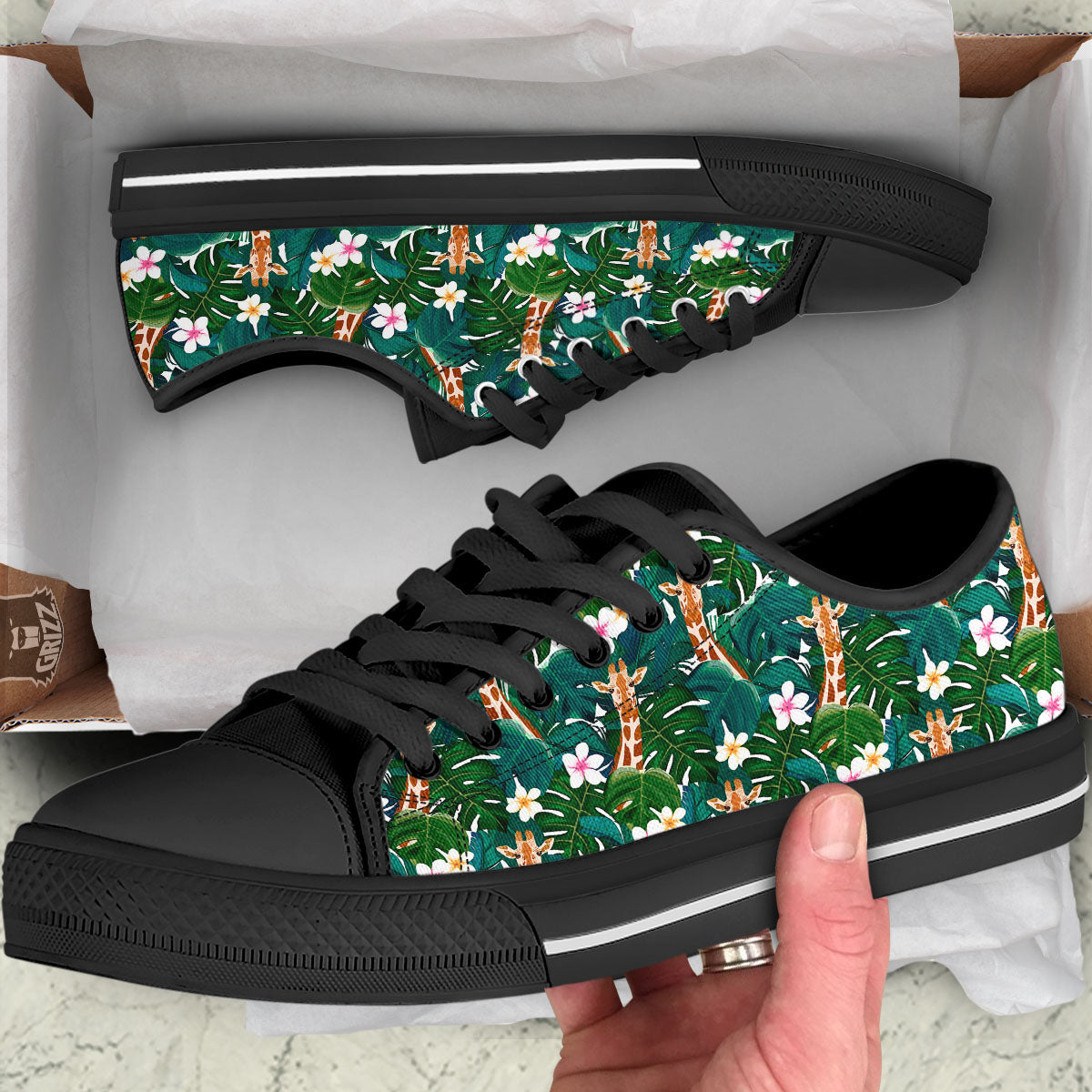 Giraffe Tropical Print Pattern Black Low Top Shoes-grizzshop