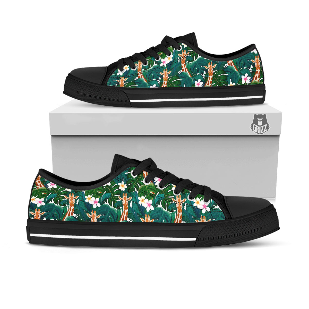 Giraffe Tropical Print Pattern Black Low Top Shoes-grizzshop