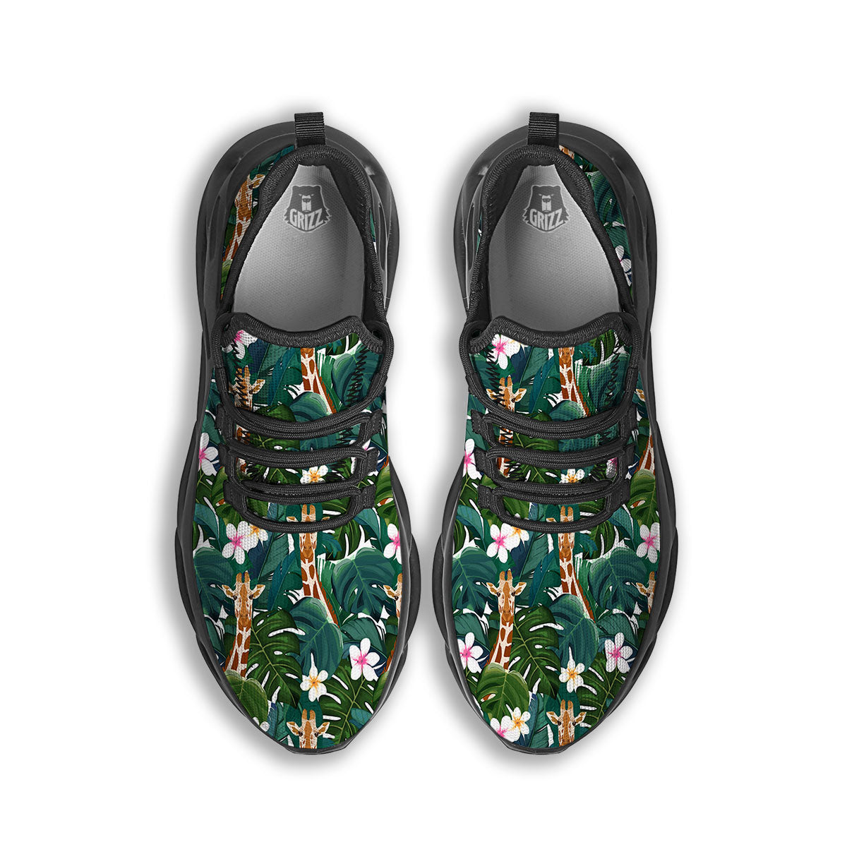 Giraffe Tropical Print Pattern Black Running Shoes-grizzshop