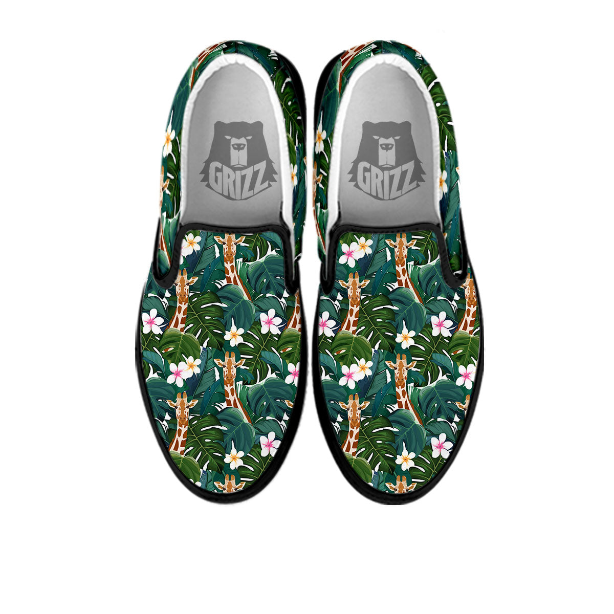Giraffe Tropical Print Pattern Black Slip On Shoes-grizzshop