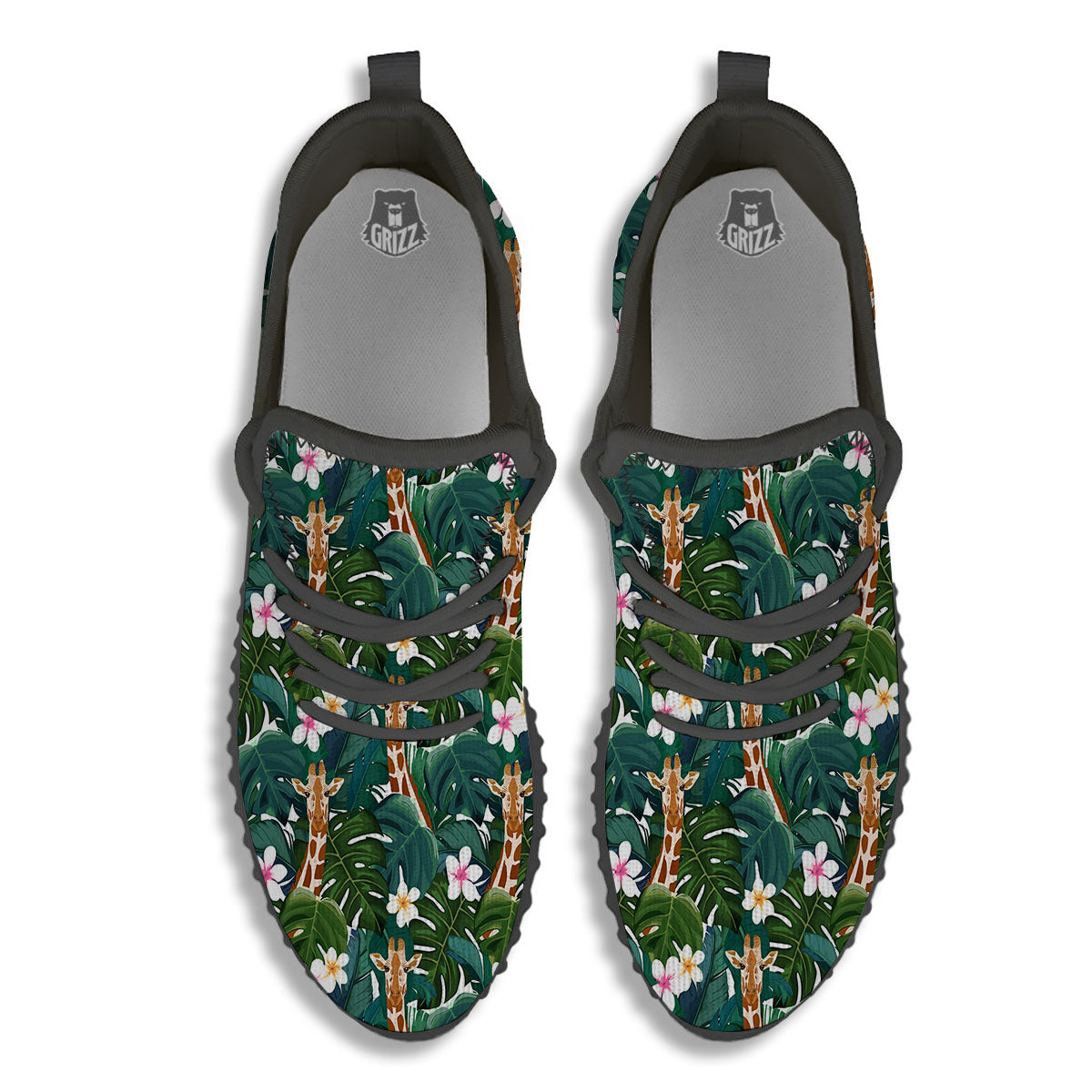 Giraffe Tropical Print Pattern Black Walking Shoes-grizzshop