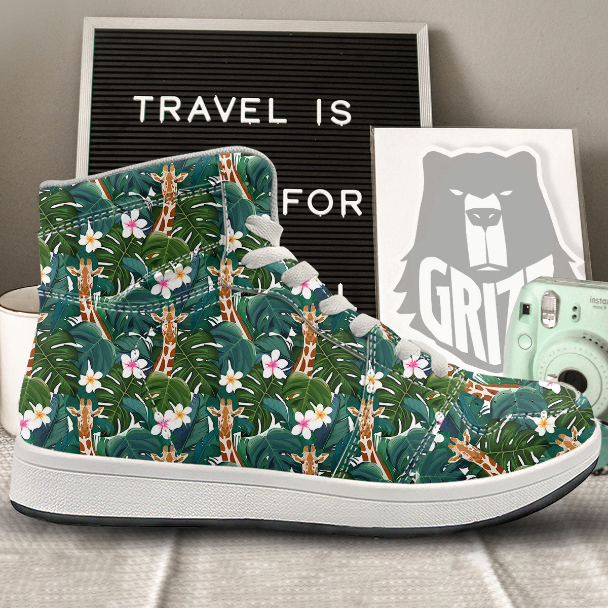 Giraffe Tropical Print Pattern High Top Sneakers-grizzshop