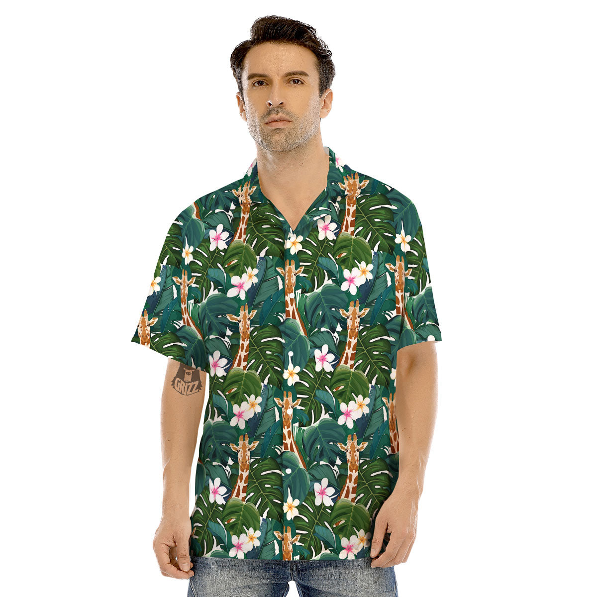 Giraffe Tropical Print Pattern Men's Hawaiian Shirt-grizzshop