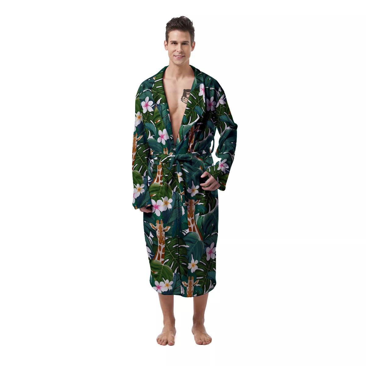 Giraffe Tropical Print Pattern Men's Robe-grizzshop