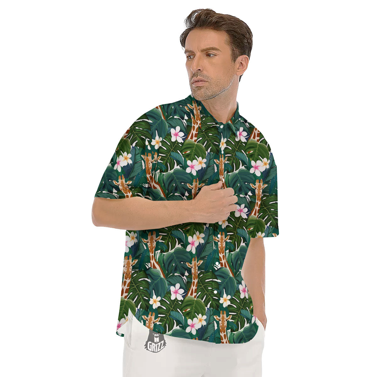 Giraffe Tropical Print Pattern Men's Short Sleeve Shirts-grizzshop