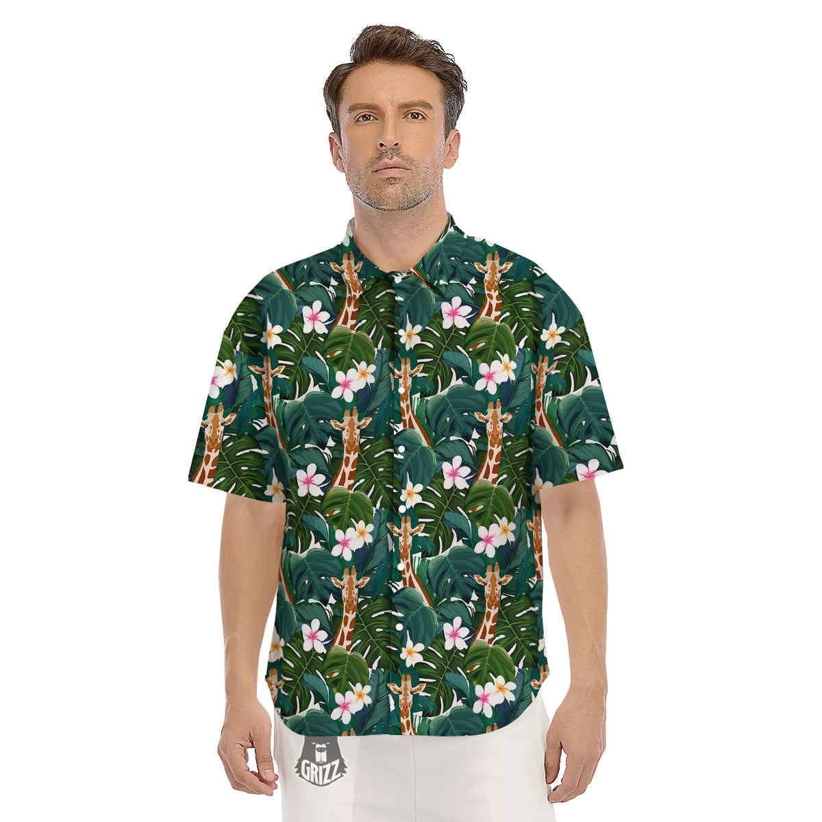 Giraffe Tropical Print Pattern Men's Short Sleeve Shirts-grizzshop