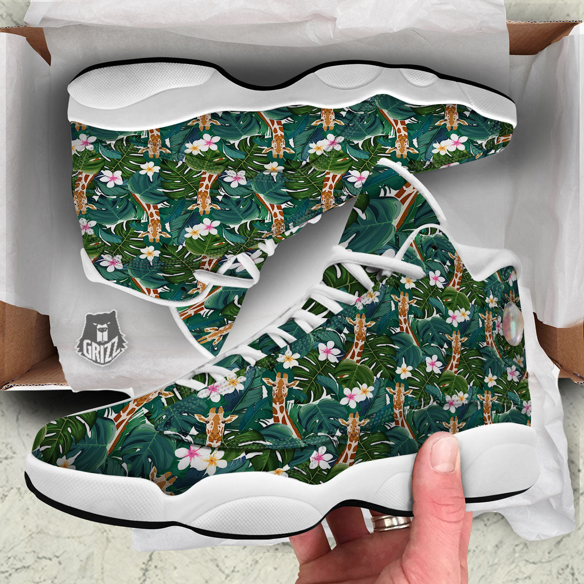Giraffe Tropical Print Pattern White Basketball Shoes-grizzshop
