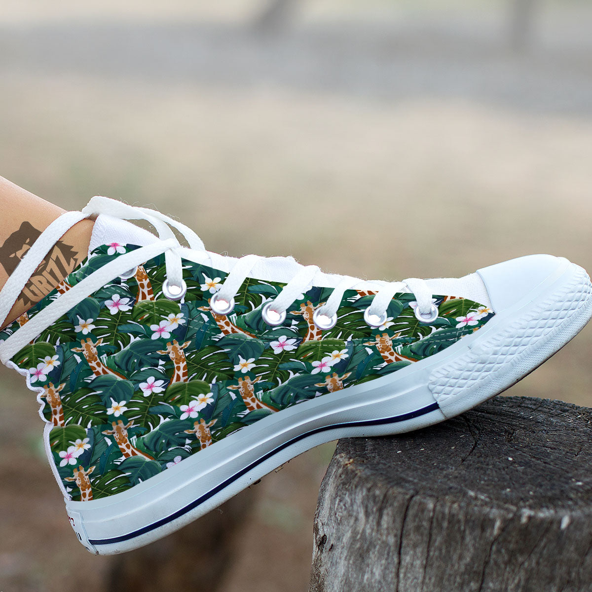 Giraffe Tropical Print Pattern White High Top Shoes-grizzshop