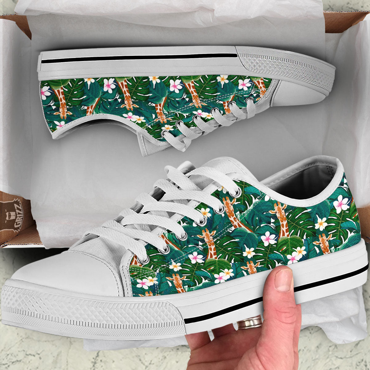 Giraffe Tropical Print Pattern White Low Top Shoes-grizzshop