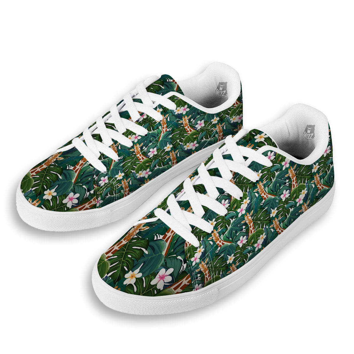 Giraffe Tropical Print Pattern White Low Top Sneakers-grizzshop