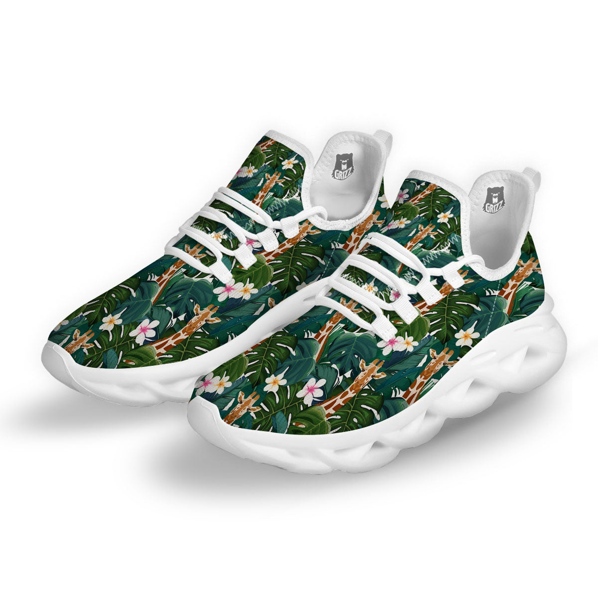 Giraffe Tropical Print Pattern White Running Shoes-grizzshop