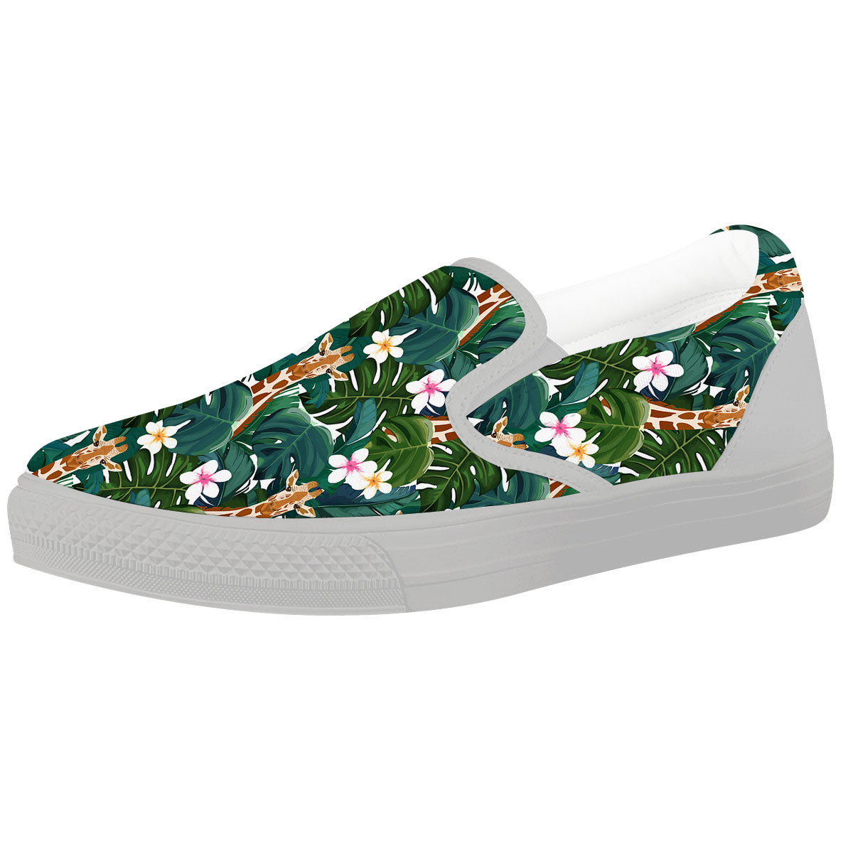Giraffe Tropical Print Pattern White Slip On Shoes-grizzshop