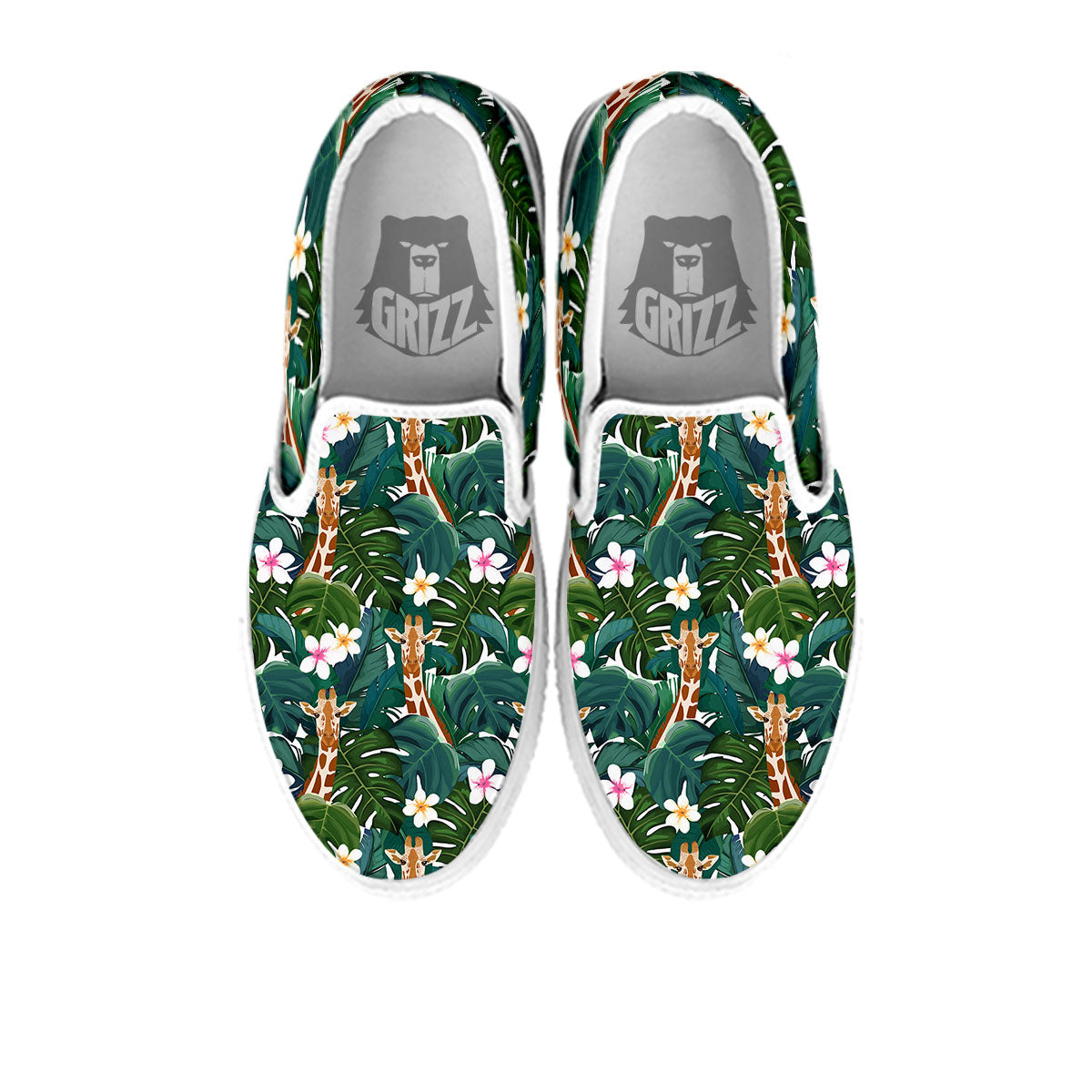 Giraffe Tropical Print Pattern White Slip On Shoes-grizzshop