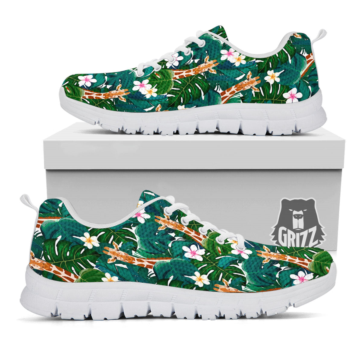 Giraffe Tropical Print Pattern White Sneaker-grizzshop