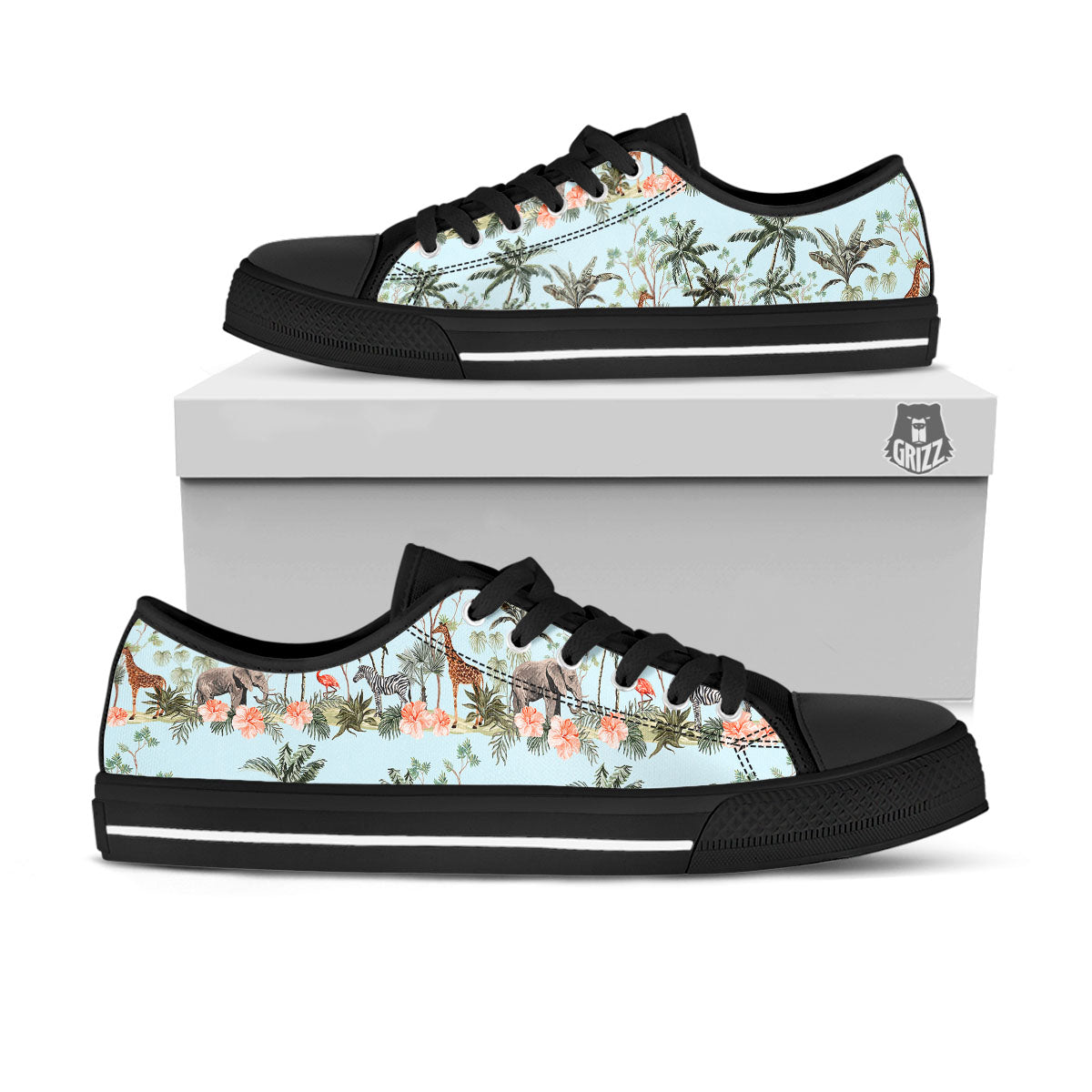 Giraffe Tropical Zebra Print Pattern Black Low Top Shoes-grizzshop