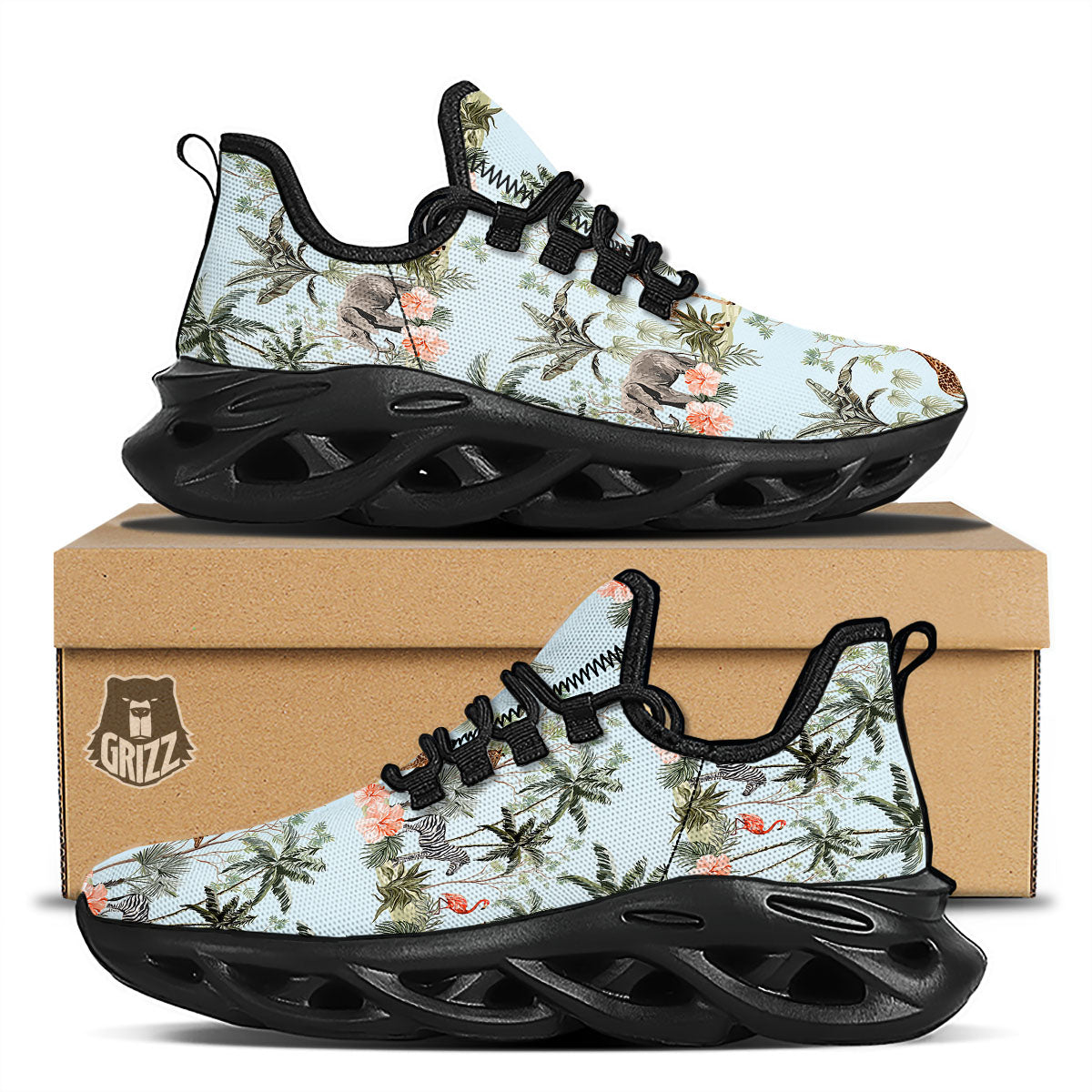 Giraffe Tropical Zebra Print Pattern Black Running Shoes-grizzshop