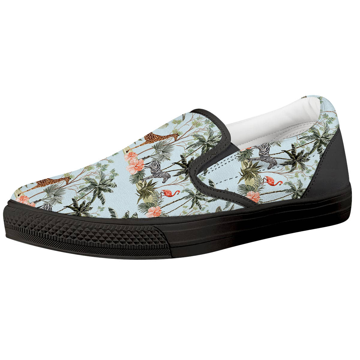 Giraffe Tropical Zebra Print Pattern Black Slip On Shoes-grizzshop