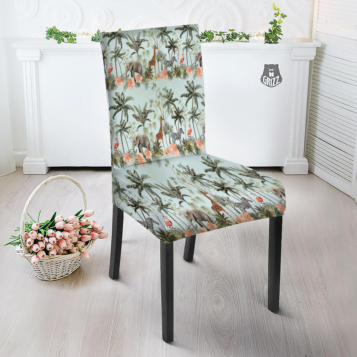 Giraffe Tropical Zebra Print Pattern Dining Chair Slipcover-grizzshop