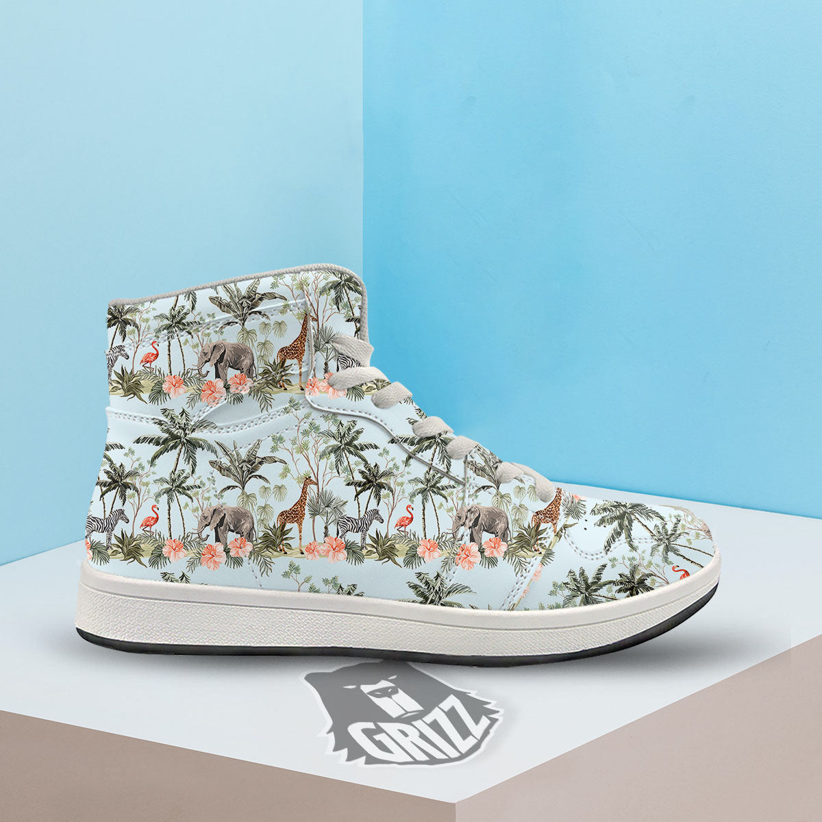 Giraffe Tropical Zebra Print Pattern High Top Sneakers-grizzshop