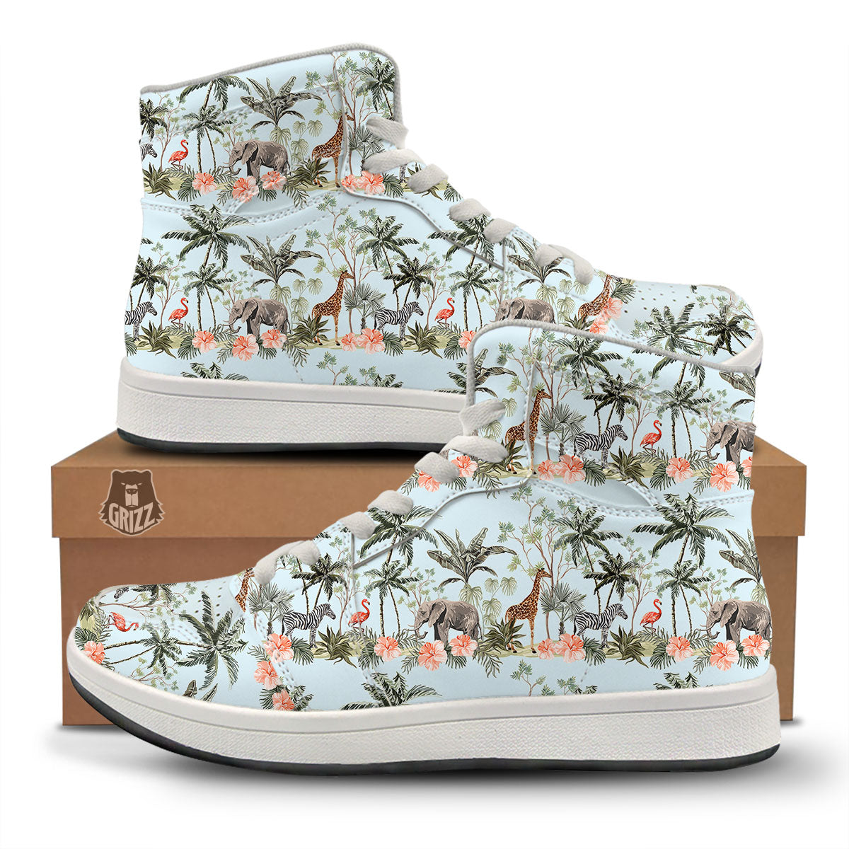 Giraffe Tropical Zebra Print Pattern High Top Sneakers-grizzshop