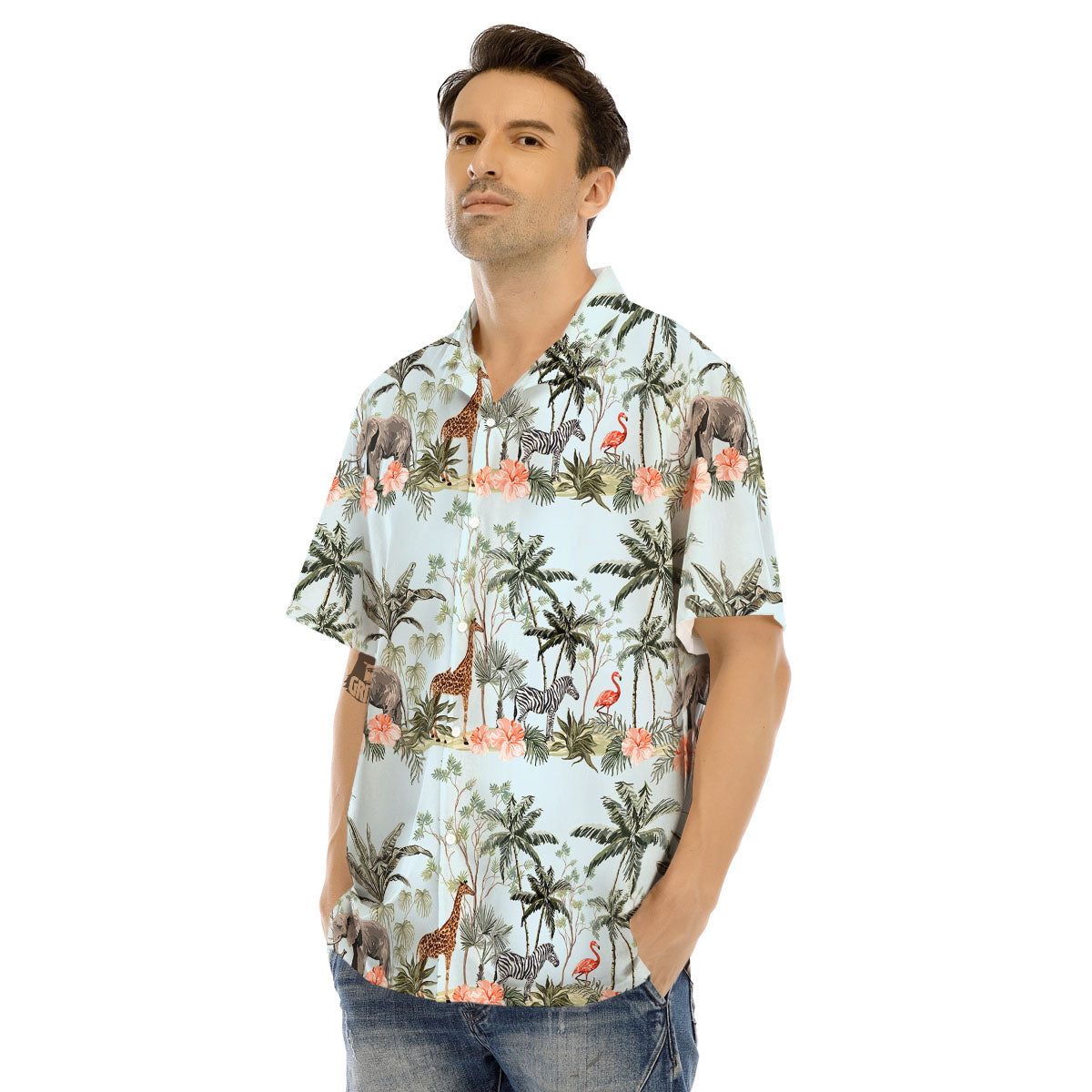 Giraffe Tropical Zebra Print Pattern Men's Hawaiian Shirt-grizzshop